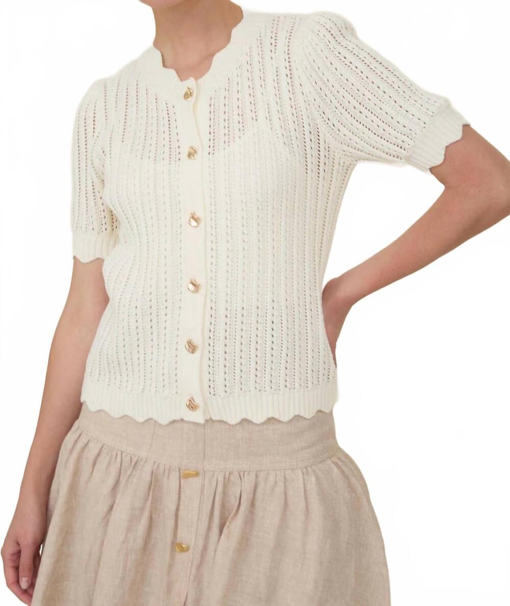 NEW ZOE AND CLAIRE women's short sleeve button up crochet top in white